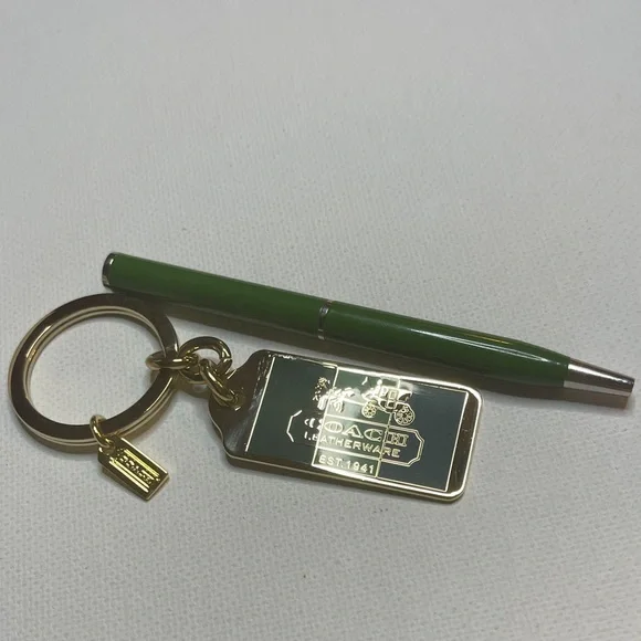 Coach Green and Gold Tag Keychain and Green Coach Pen - Picture 2 of 5